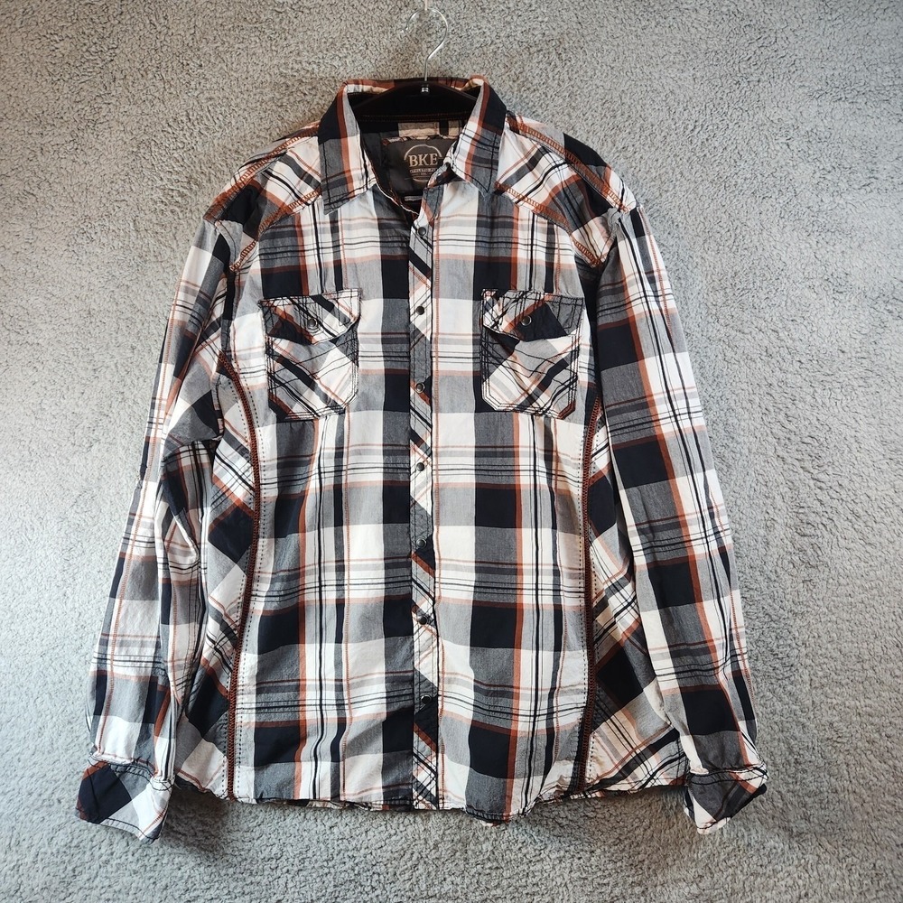 BKE Western Shirt Men 2XL Multicolor Plaid Cotton Athletic Fit Collar Pearl Snap